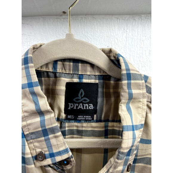 Prana Mens Brown Plaid Short Sleeve Button Down Shirt Size Medium - Picture 2 of 3